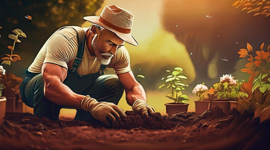 Gardener preparing soil